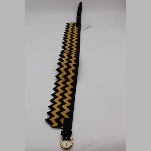 $725 Salvatore Ferragamo Belt - Black/Yellow Suede Leather Womens Size 75 defect main image 6